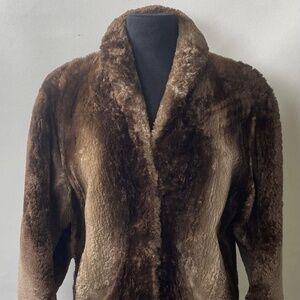Vintage Chocolate Brown Genuine Fur Short 3/4 Sleeve Swing Coat Size M. Beaver.